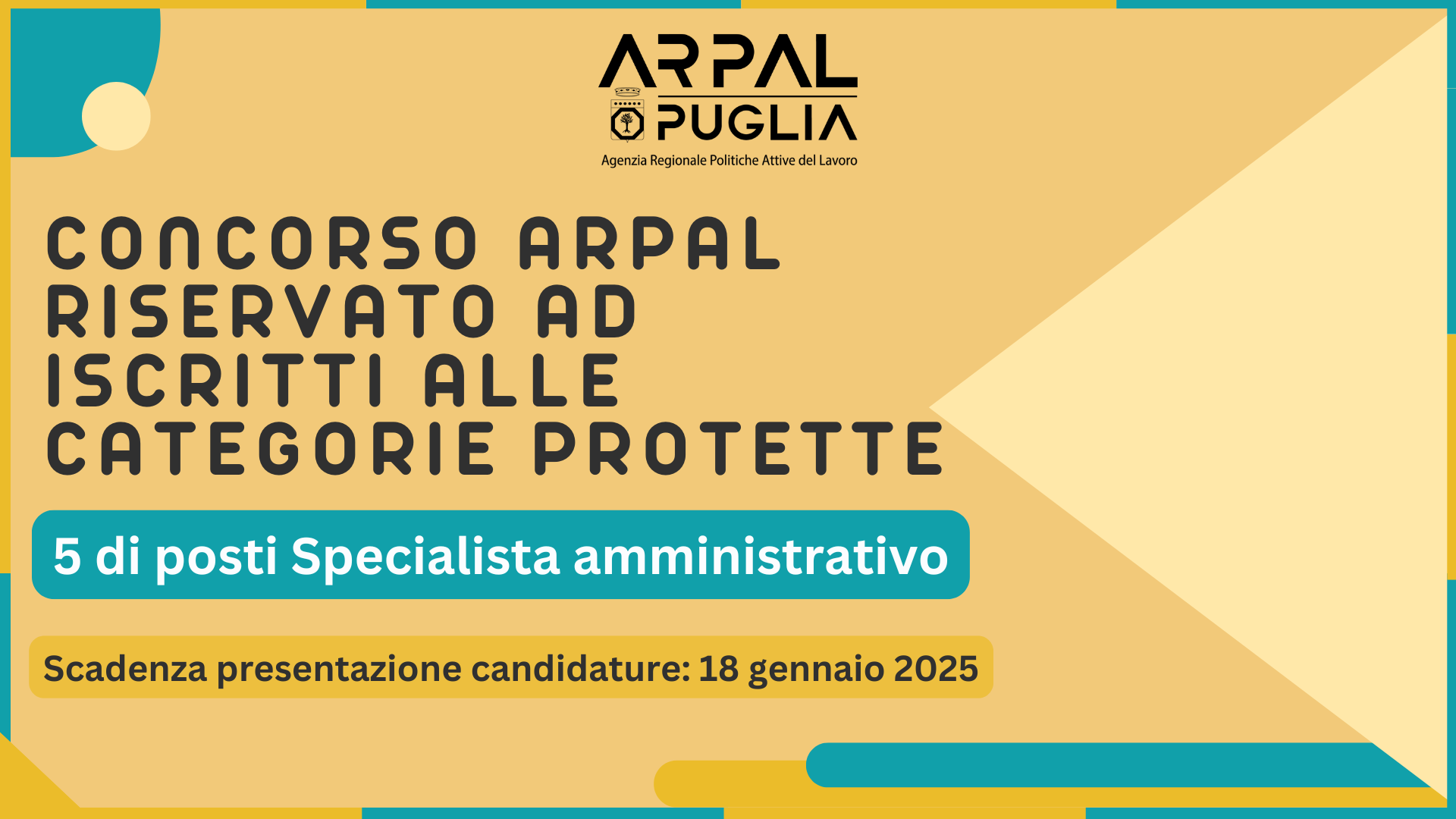 Concorso Arpal riservato ad iscritti alle Categorie protette: scadenza 18 gennaio 2025